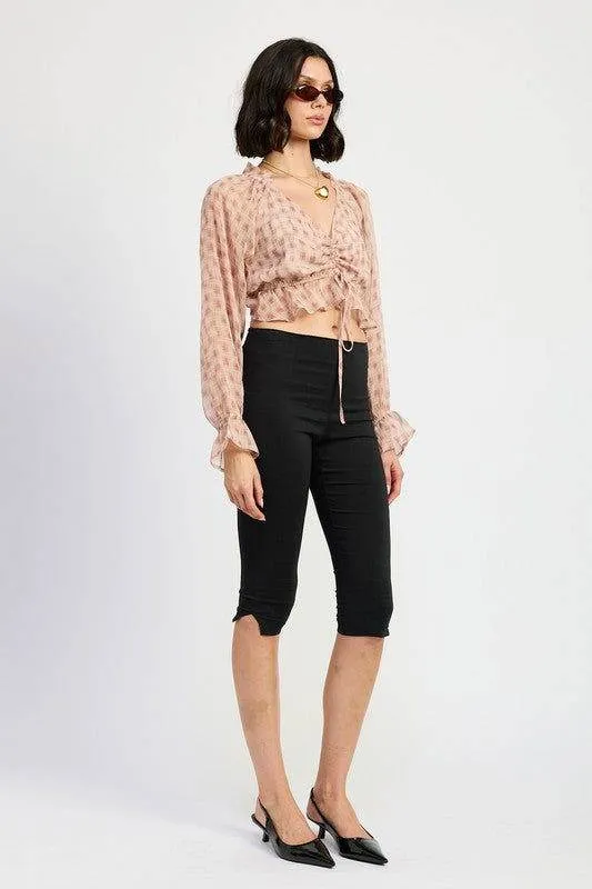 Emory Park Ruched Blouse With Ruffle Detail