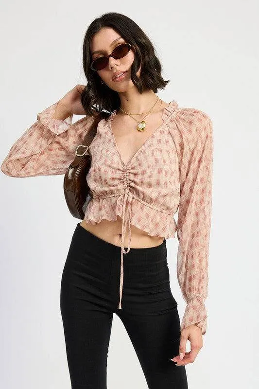 Emory Park Ruched Blouse With Ruffle Detail