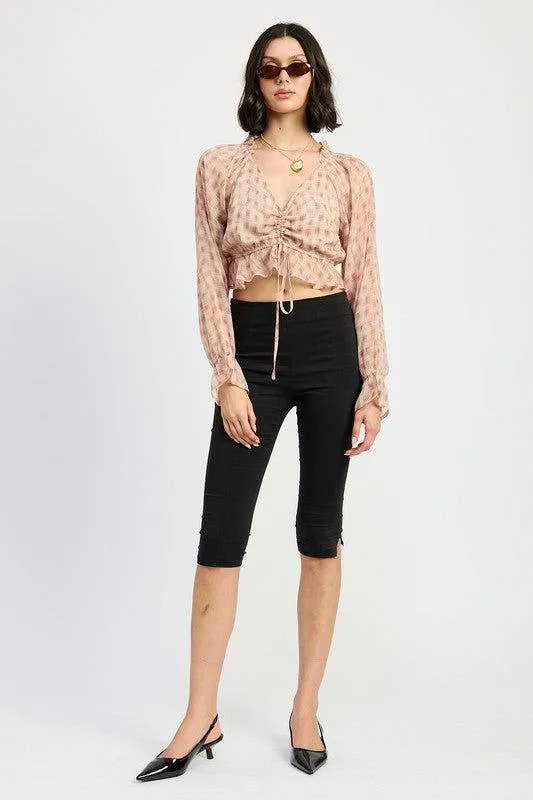 Emory Park Ruched Blouse With Ruffle Detail