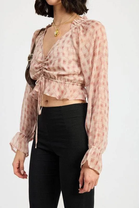 Emory Park Ruched Blouse With Ruffle Detail