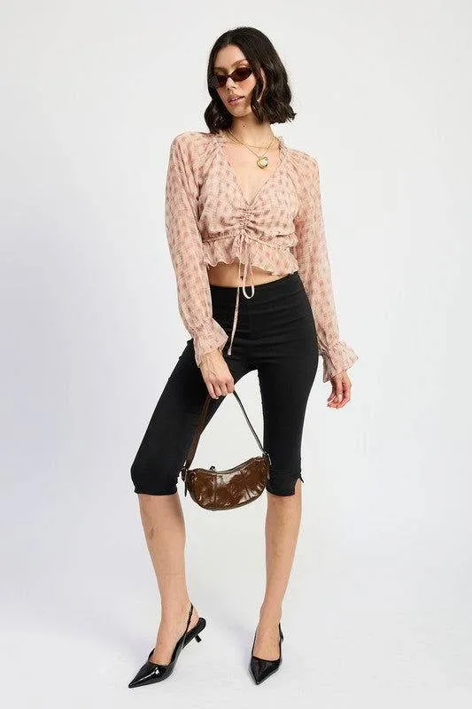 Emory Park Ruched Blouse With Ruffle Detail