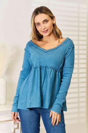 Full Size Frill Trim Babydoll Blouse