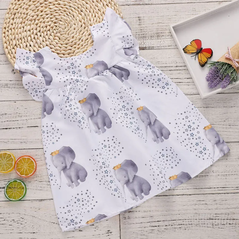 Girls Elephant Image Short Sleeve Dress