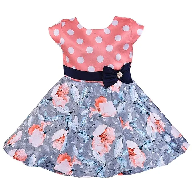 Girls Floral Printed A-line dress with Polka dots