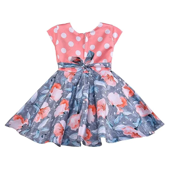 Girls Floral Printed A-line dress with Polka dots