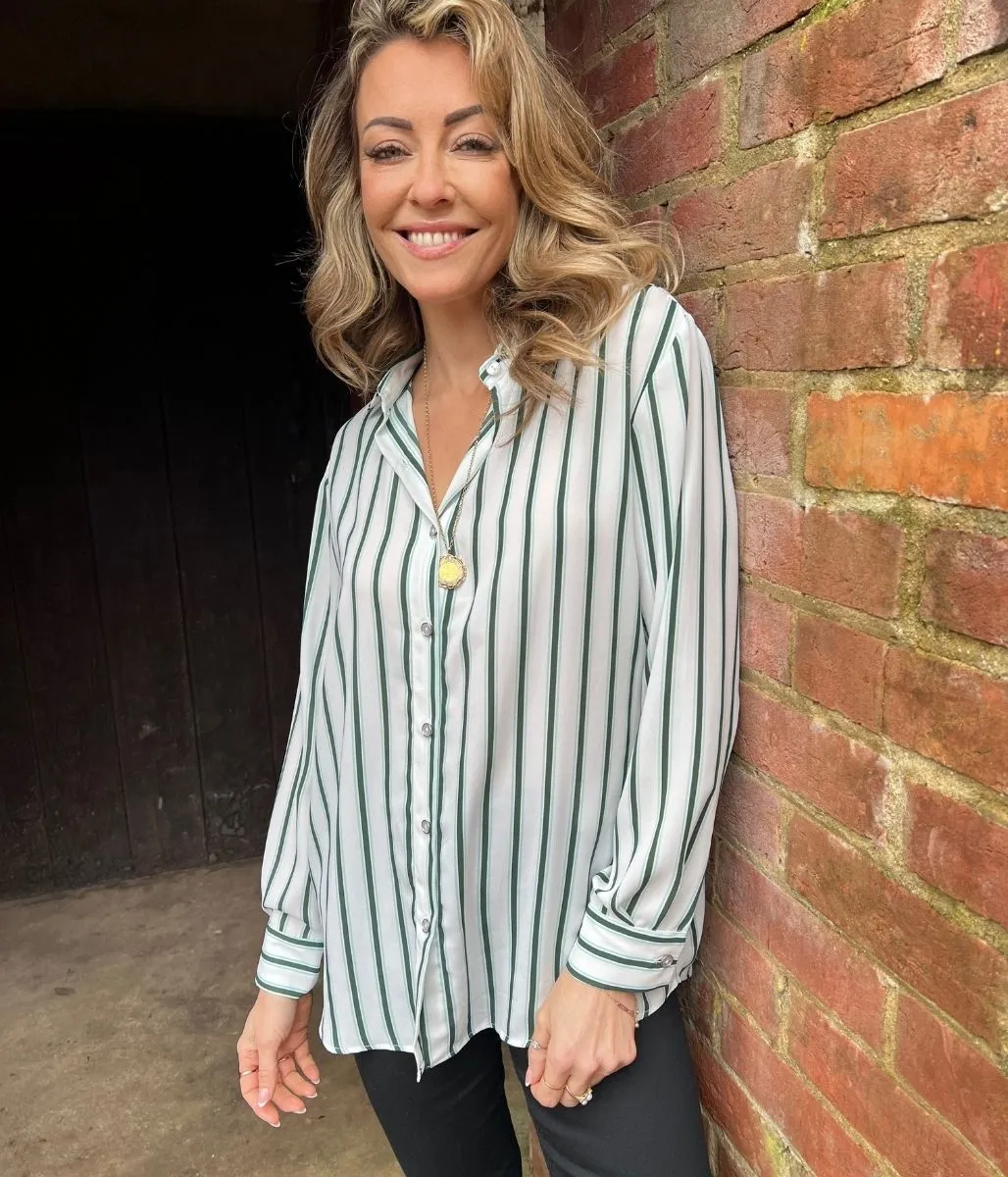 Green Stripe Chiffon Shirt