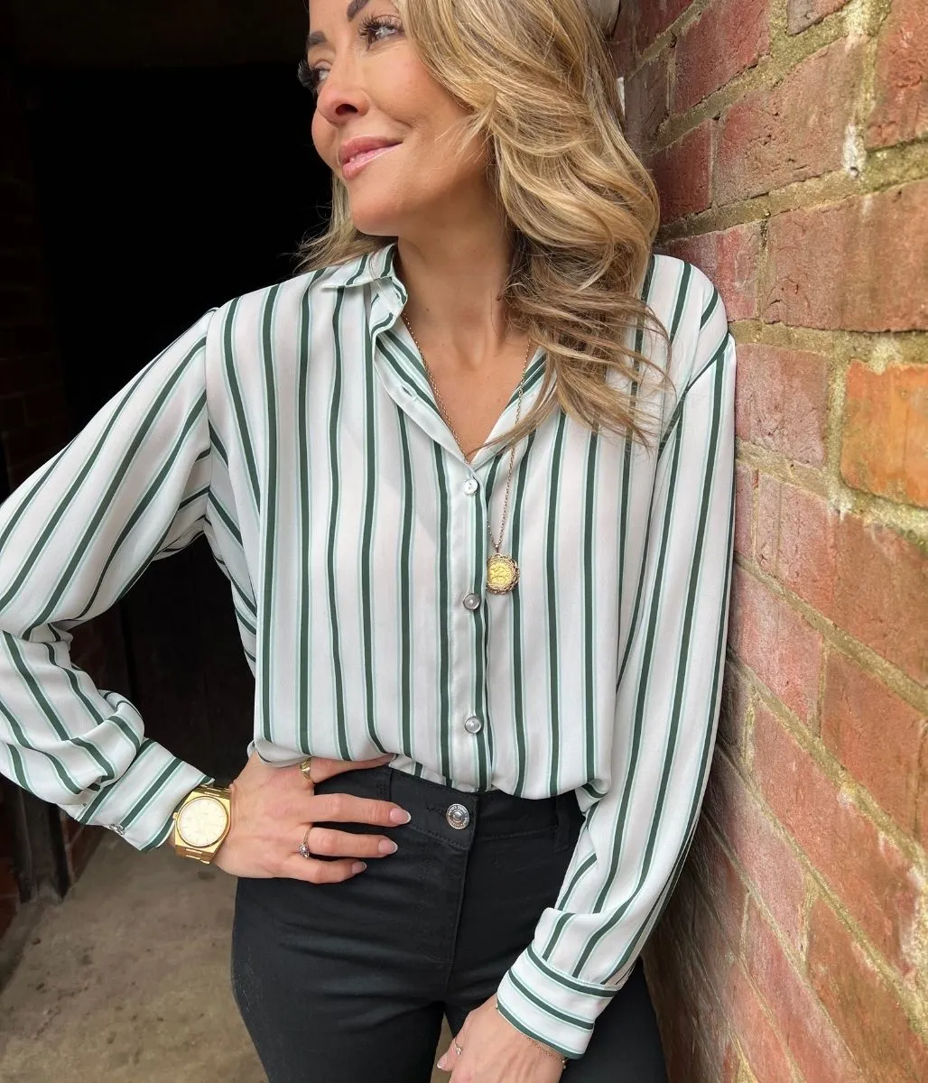 Green Stripe Chiffon Shirt