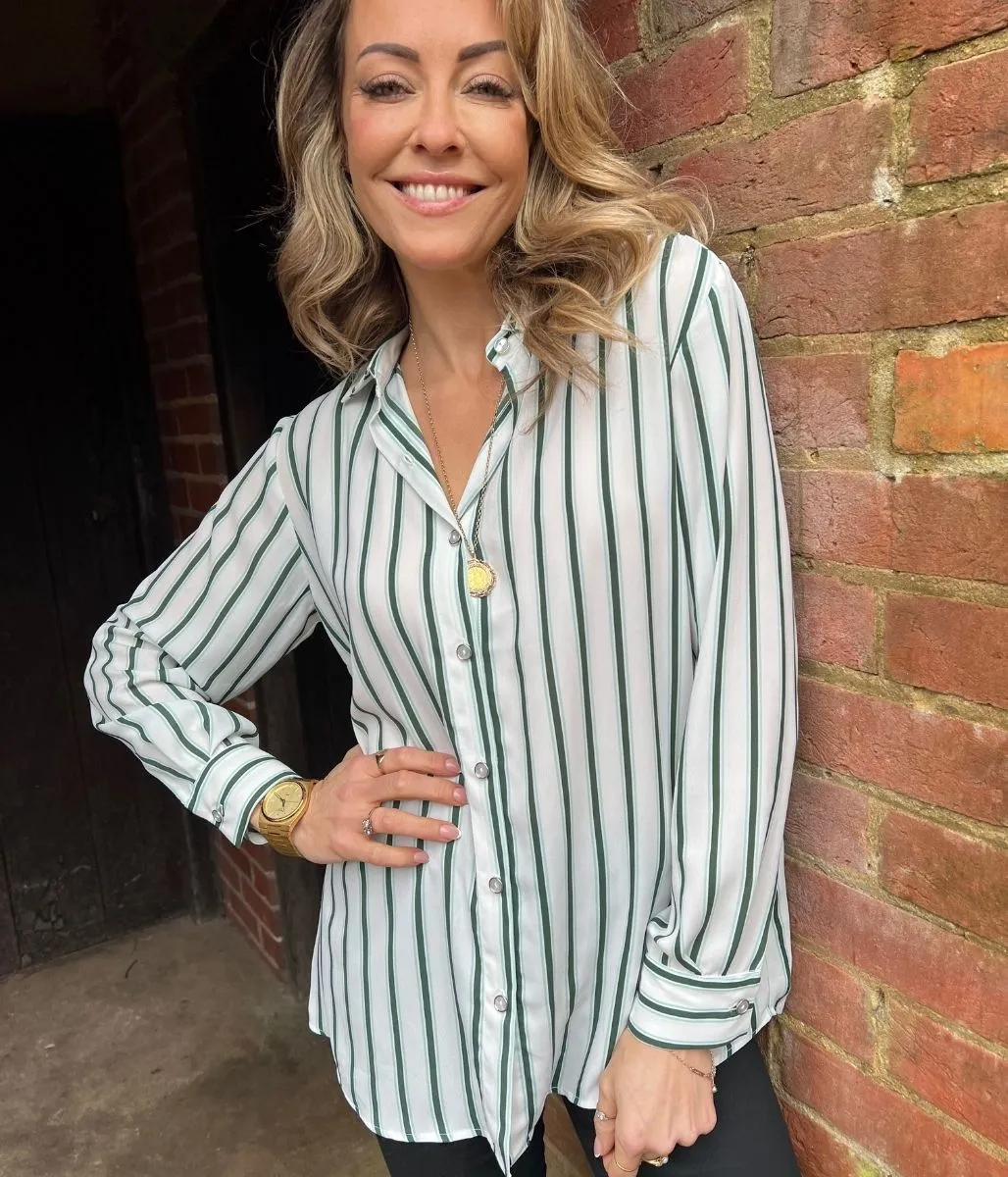 Green Stripe Chiffon Shirt