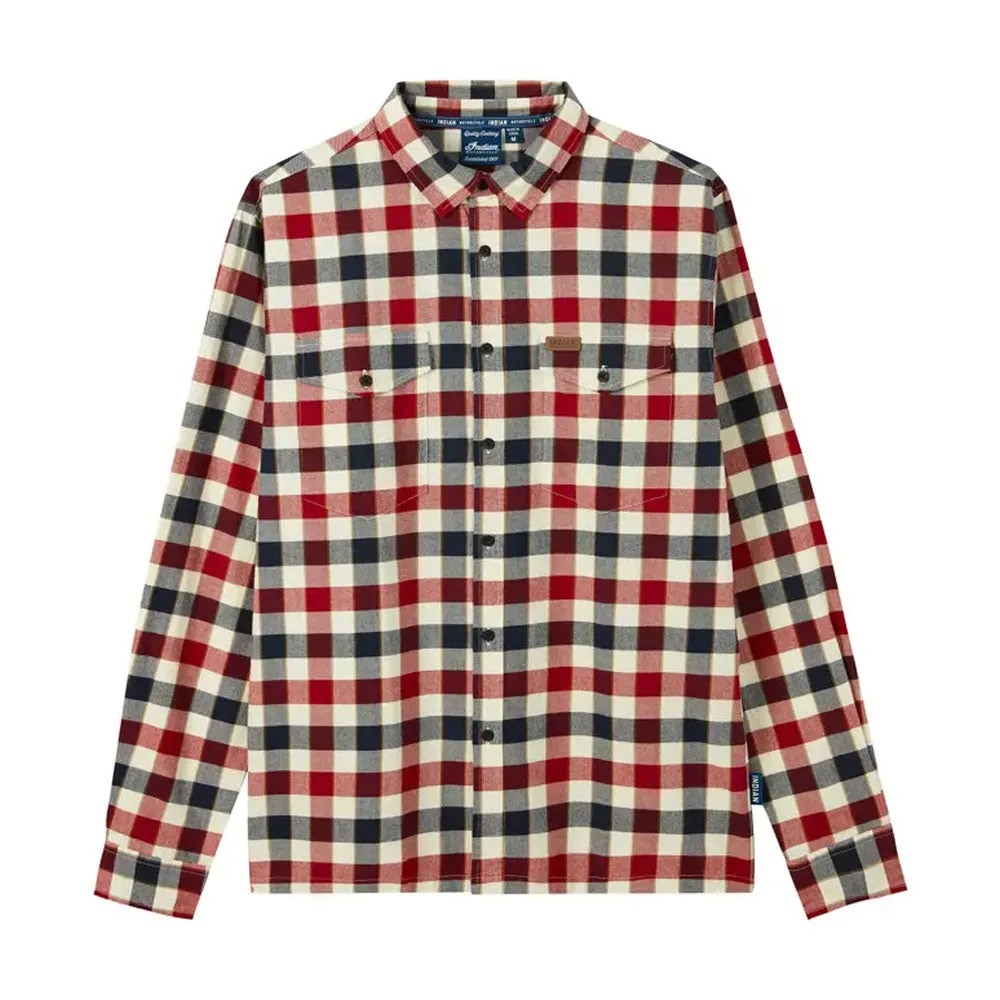 Indian Motorcycle  Mens Iowa Plaid Shirt Soft Durable Comfortable Cotton Red