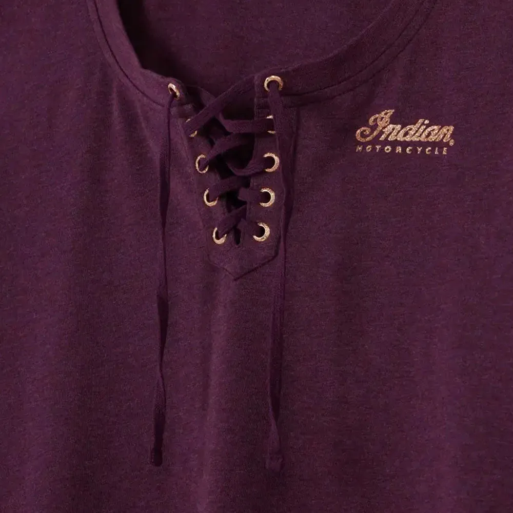 Indian Motorcycle  Womens Tie Front Gold Glitter T-Shirt Tee Comfortable Purple