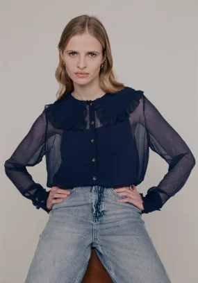 Julie Button Down Blouse In Navy