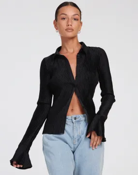 Keani Long Sleeve Shirt in Crinkle Black