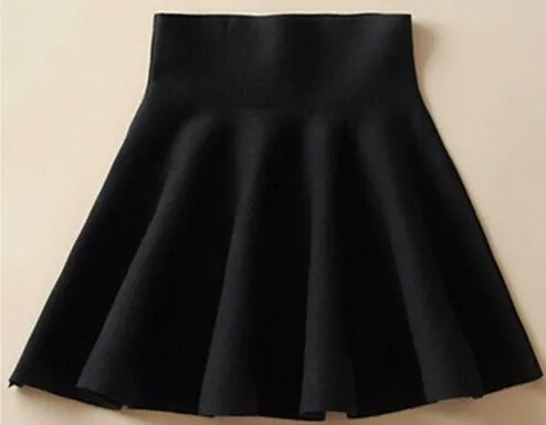 Korean Knitted Skirt High Waist Flare Pleated Casual All-Matching Women Elastic Stretchable Skirt