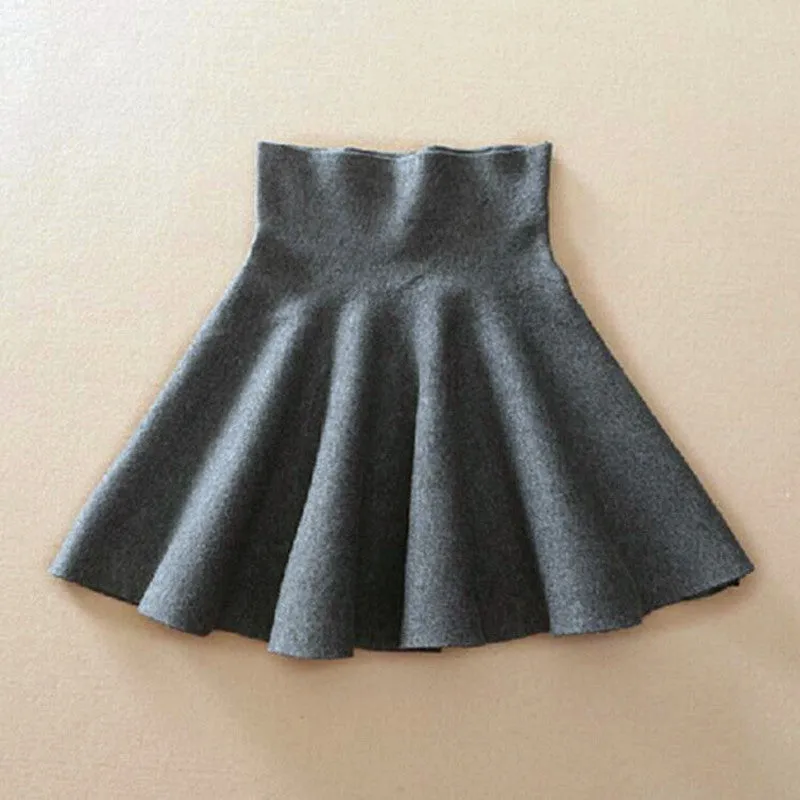 Korean Knitted Skirt High Waist Flare Pleated Casual All-Matching Women Elastic Stretchable Skirt