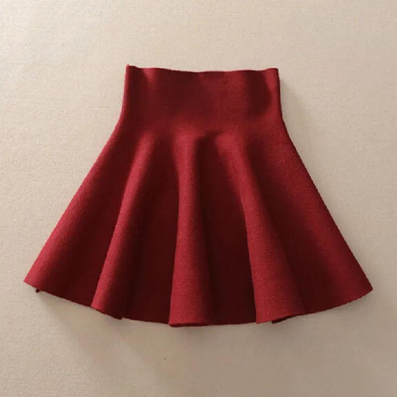 Korean Knitted Skirt High Waist Flare Pleated Casual All-Matching Women Elastic Stretchable Skirt