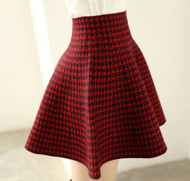 Korean Knitted Skirt High Waist Flare Pleated Casual All-Matching Women Elastic Stretchable Skirt