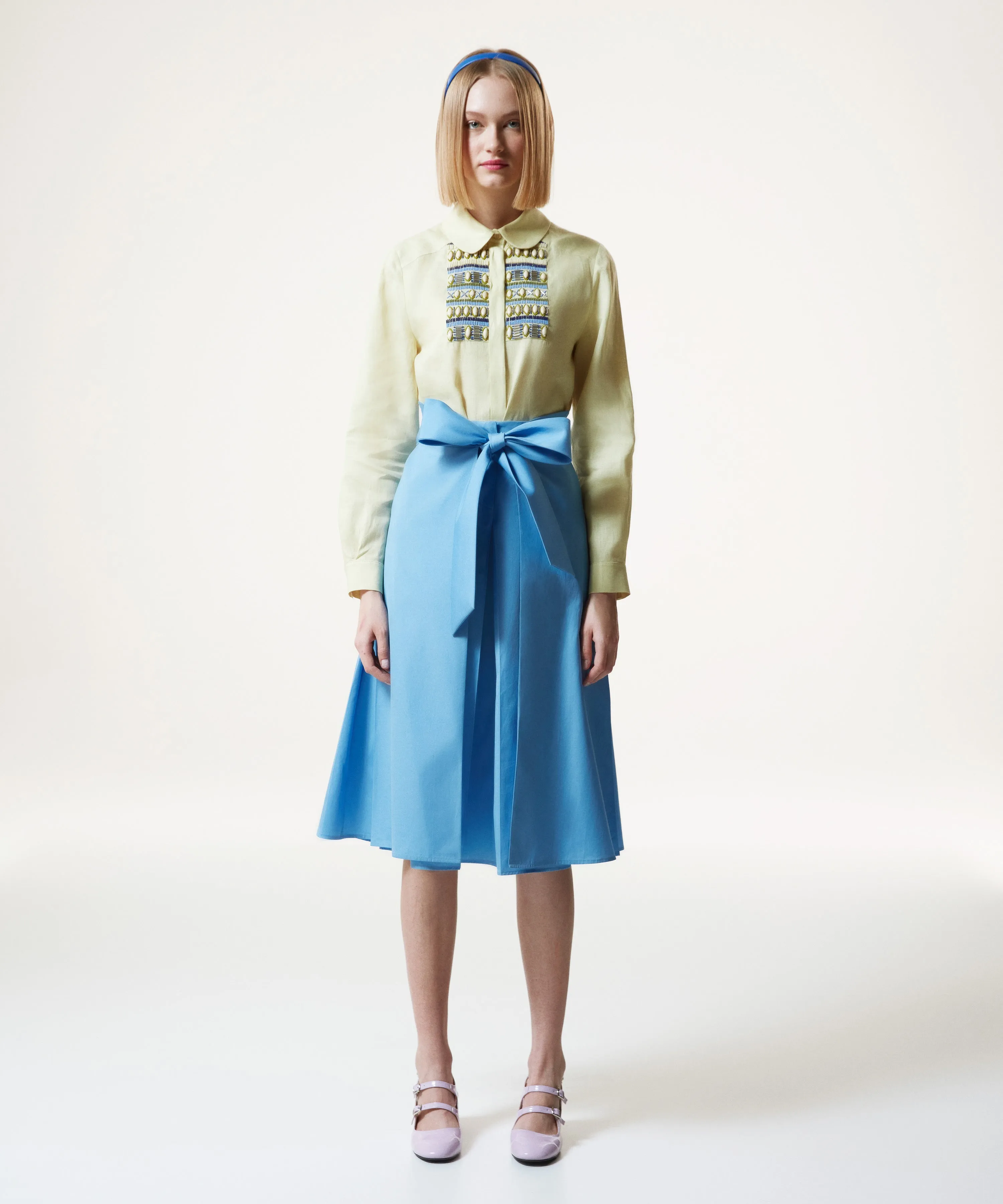 Machka Belted Poplin Belted Skirt Blue