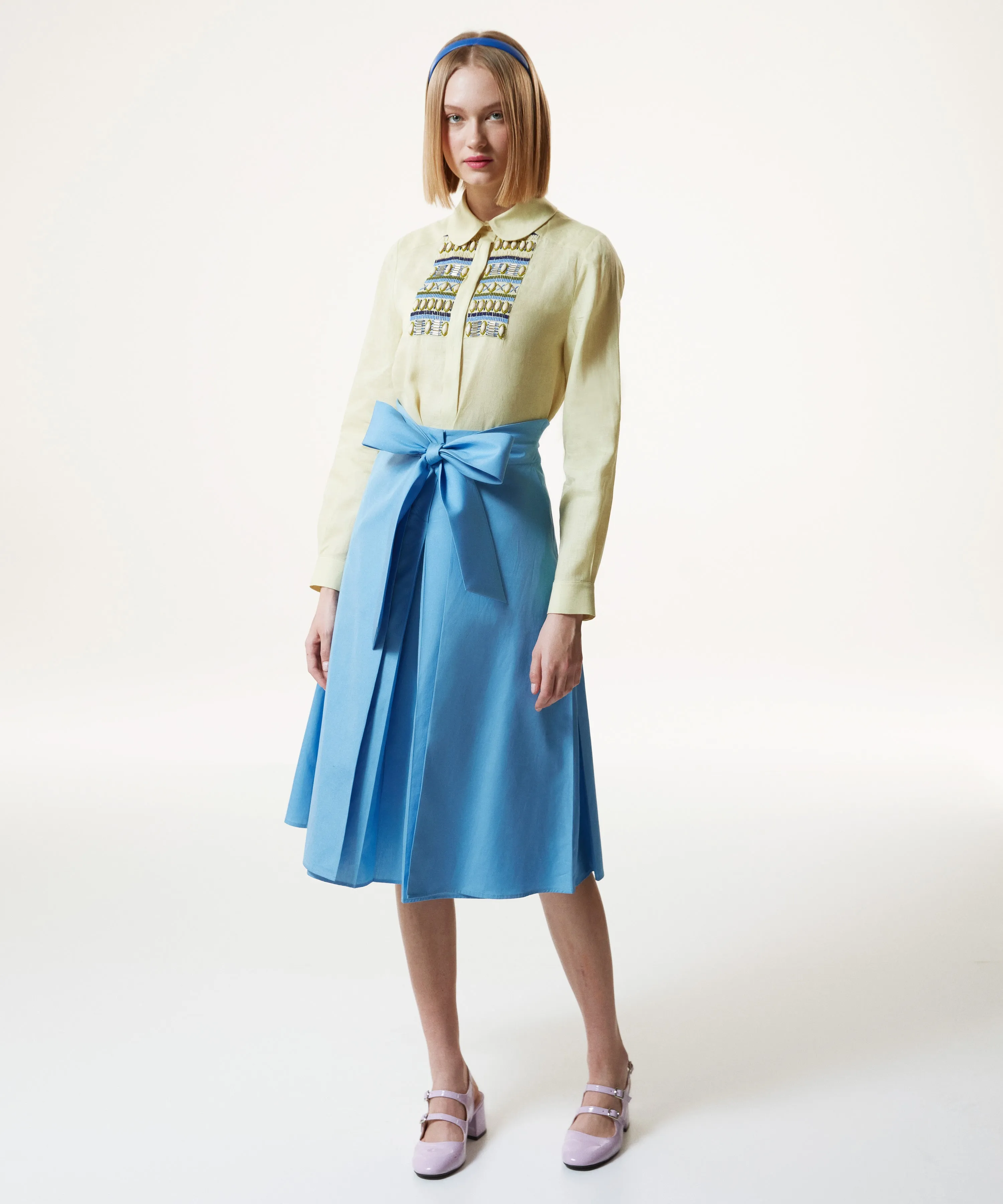 Machka Belted Poplin Belted Skirt Blue