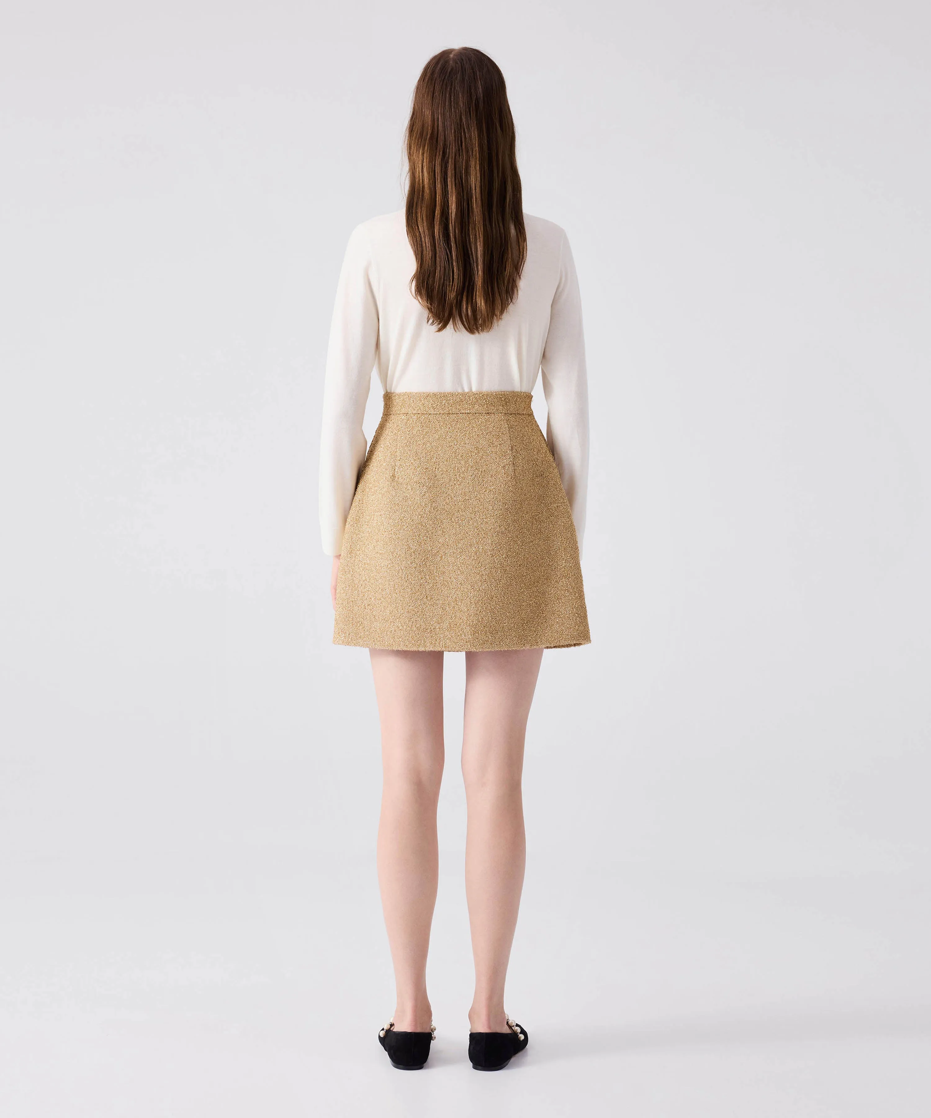 Machka Tweed Skirt With Shiny Threads Gold