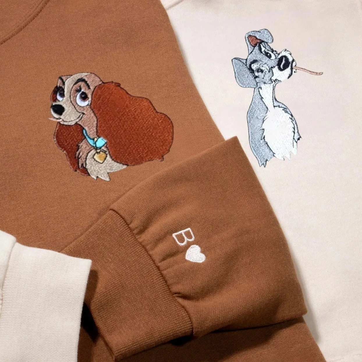 Matching Couple Hoodies - Lady and the Tramp Custom Embroidered Couples Matching Hoodies