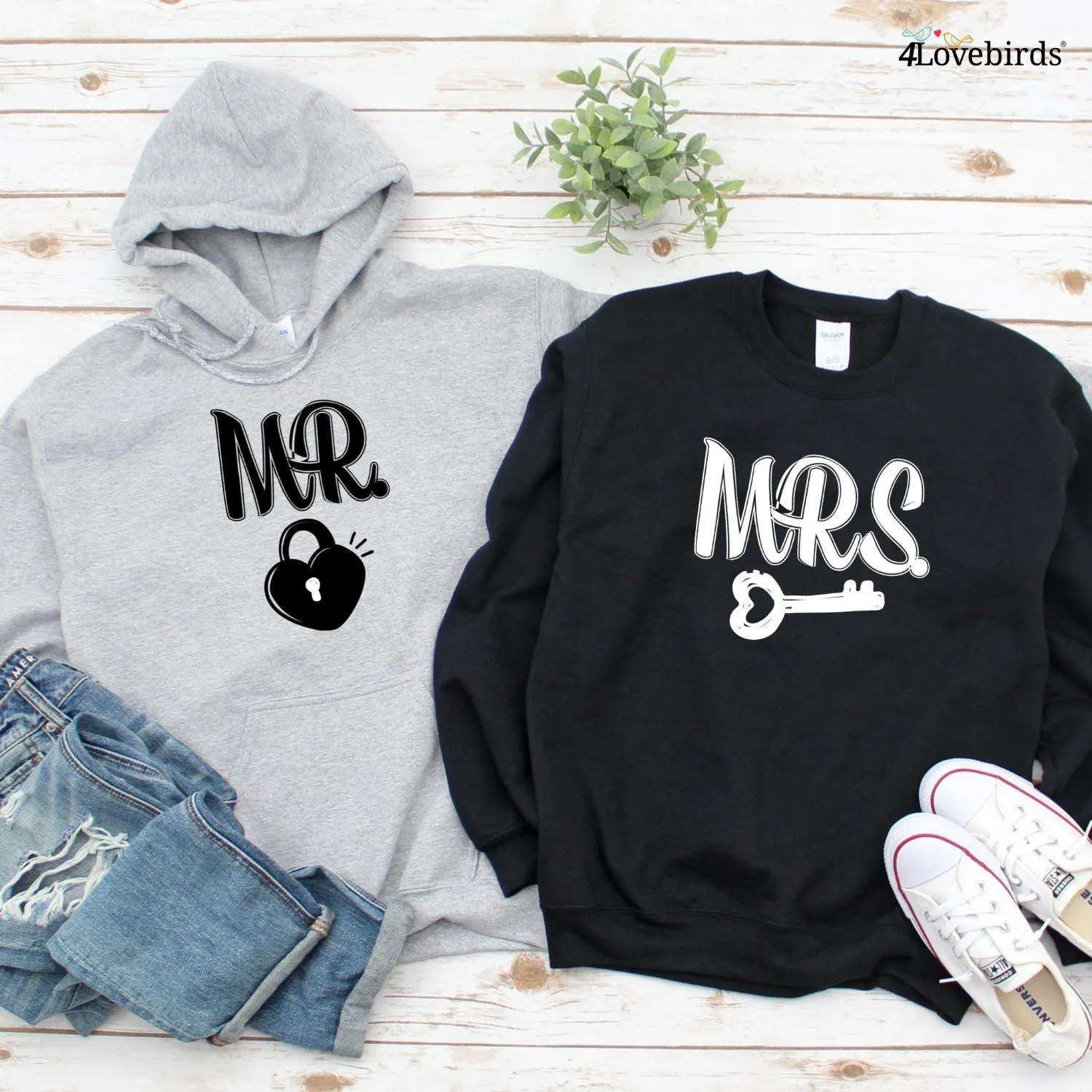 Matching Set: Lock & Key Hoodie, Mr. & Mrs. Shirt, Marriage Tshirt, Honeymoon Sweatshirt, Gift for Couple, Cute Married Couple Top