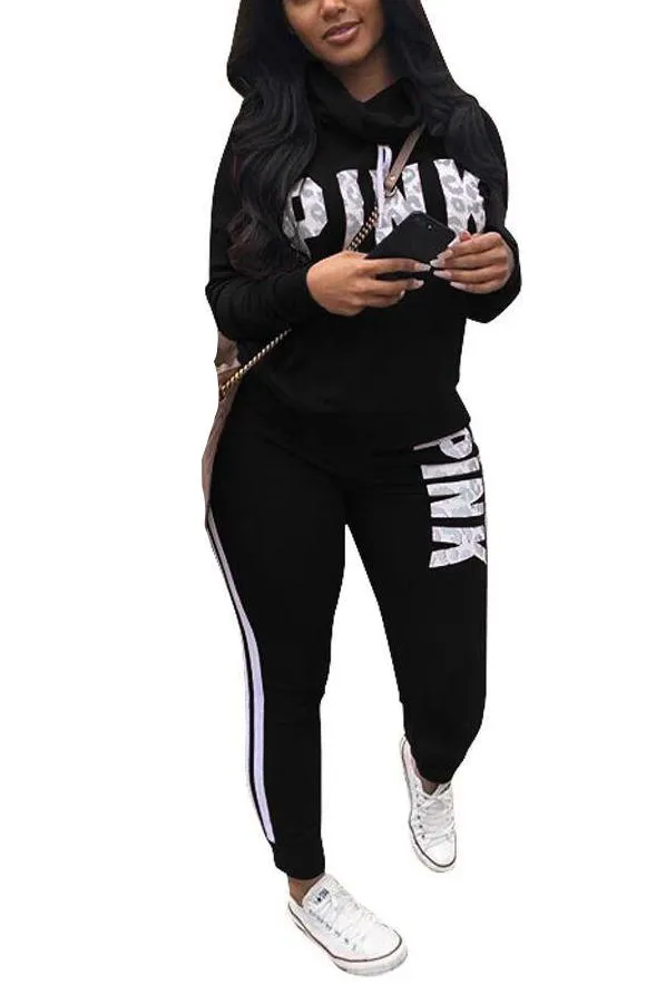 MB FASHION Graphic Print Hoodie and High-Waisted Leggings Set 8032