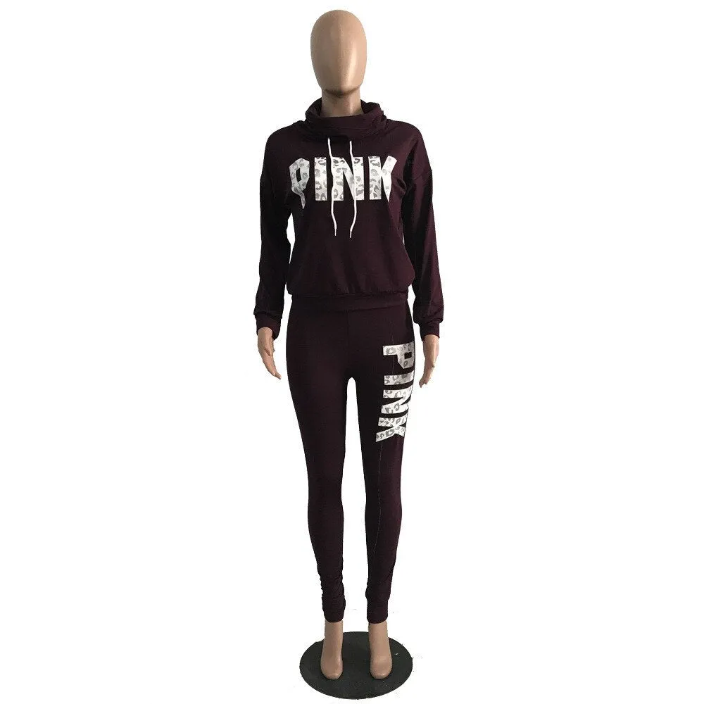 MB FASHION Graphic Print Hoodie and High-Waisted Leggings Set 8032