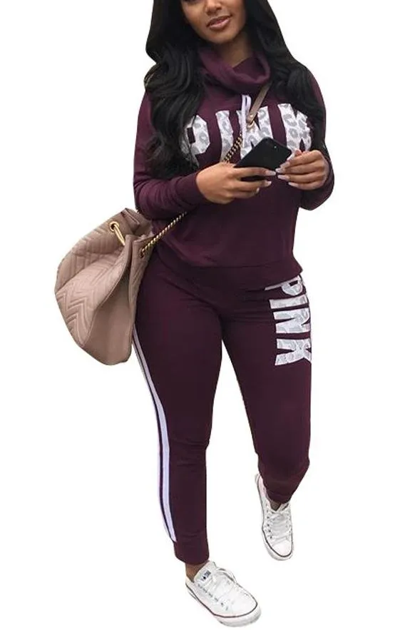 MB FASHION Graphic Print Hoodie and High-Waisted Leggings Set 8032