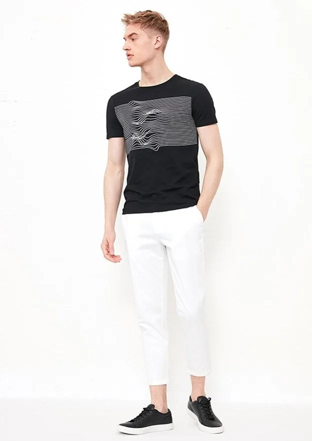 Men's Summer Cotton Short-Sleeved T-Shirt With Irregular Line Printing