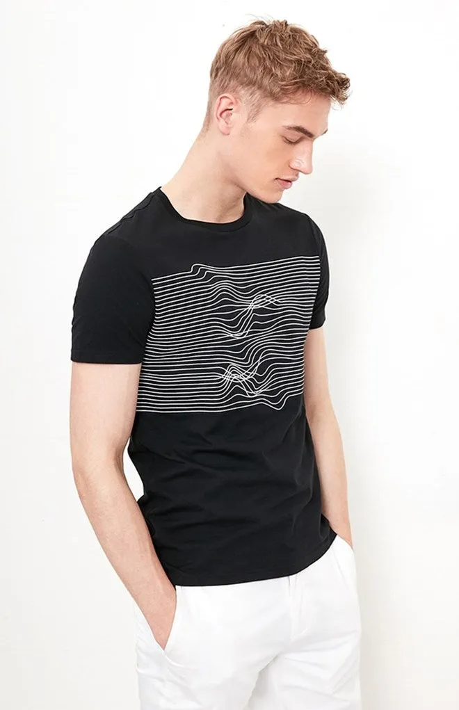 Men's Summer Cotton Short-Sleeved T-Shirt With Irregular Line Printing