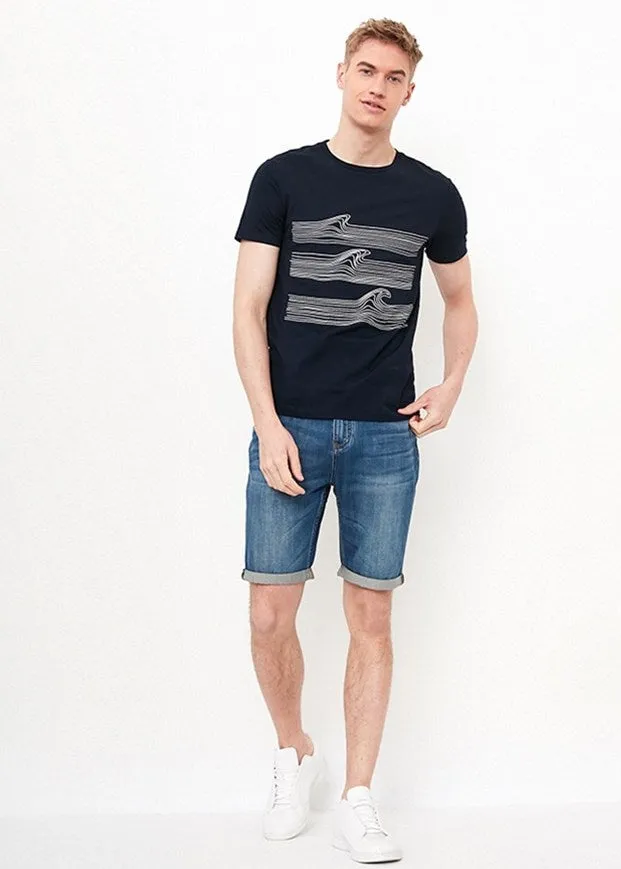 Men's Summer Cotton Short-Sleeved T-Shirt With Irregular Line Printing