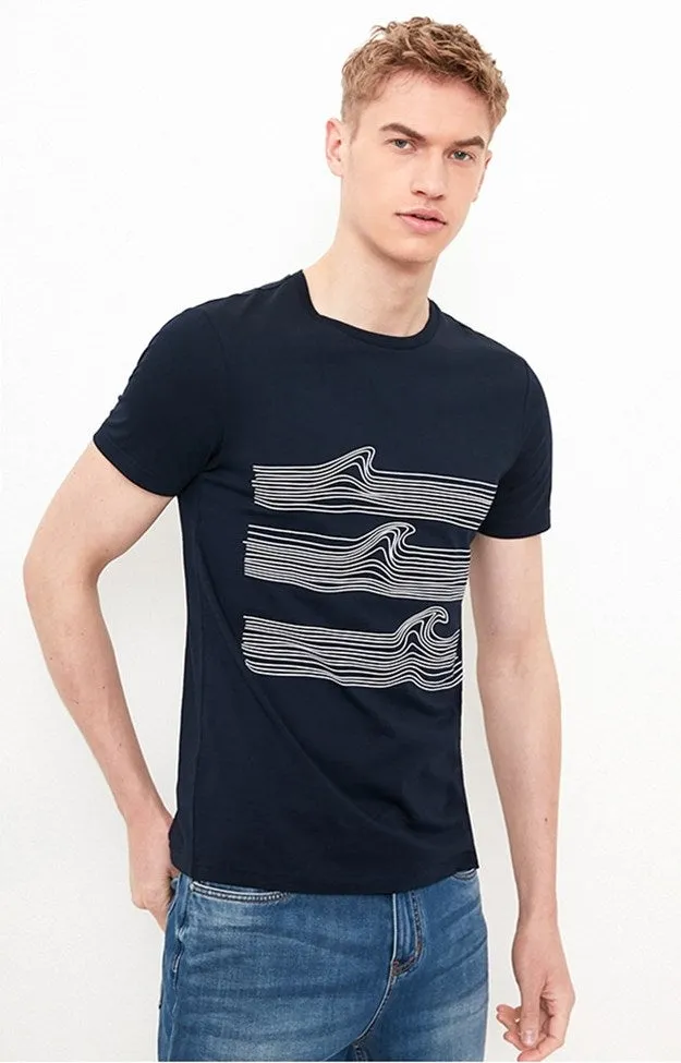 Men's Summer Cotton Short-Sleeved T-Shirt With Irregular Line Printing