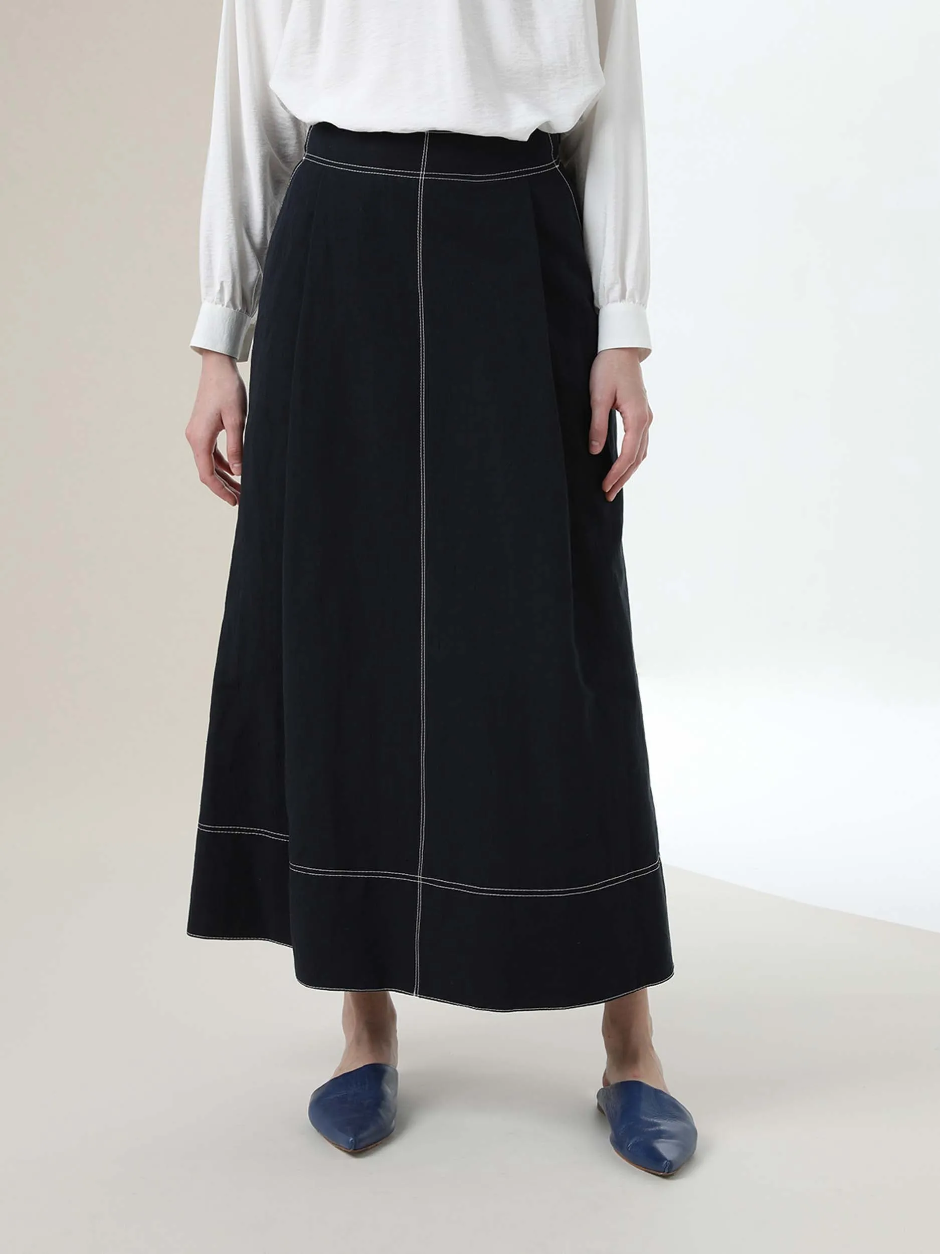 MIHOKO SAITO Contrast Stitch Cotton Linen Skirt