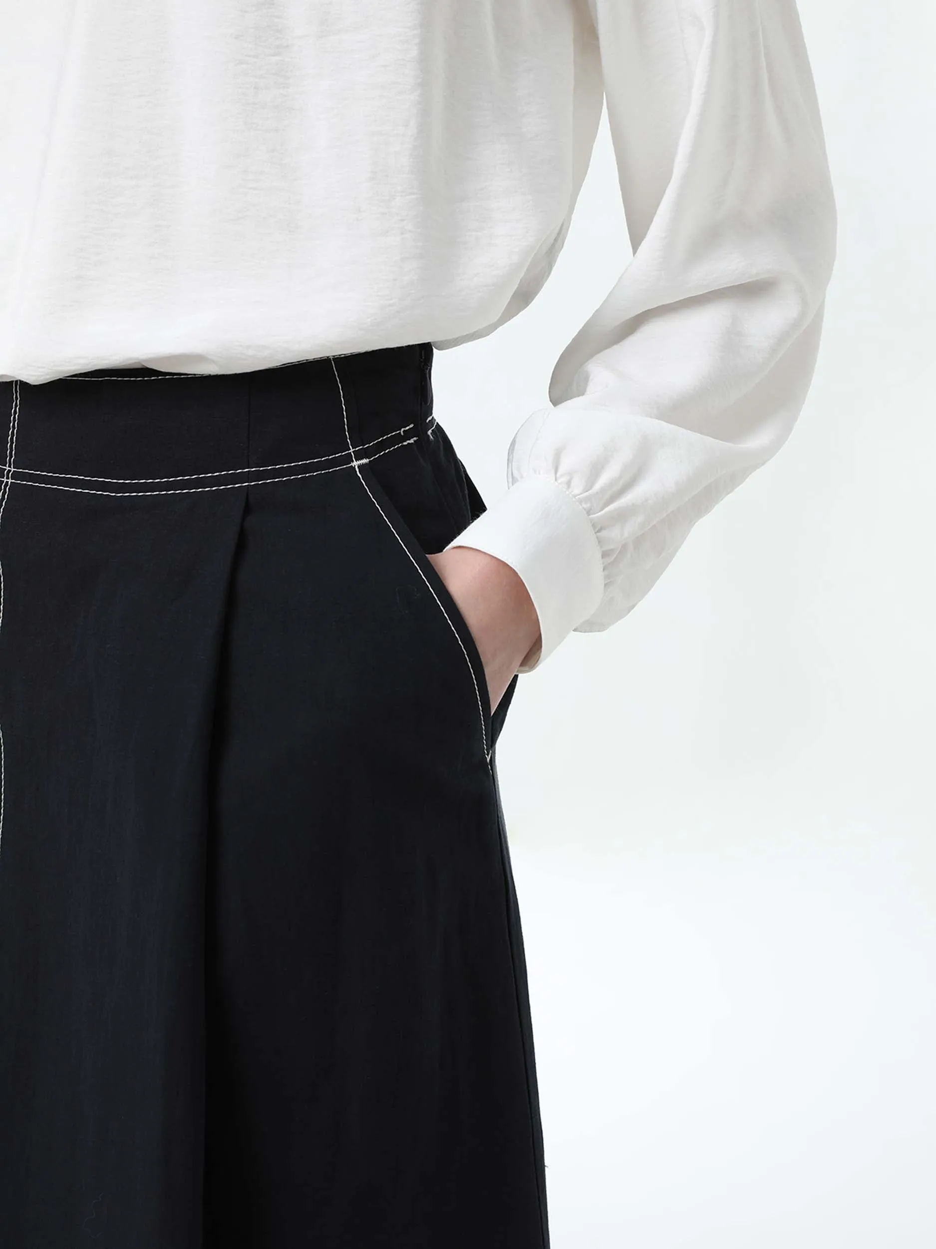 MIHOKO SAITO Contrast Stitch Cotton Linen Skirt