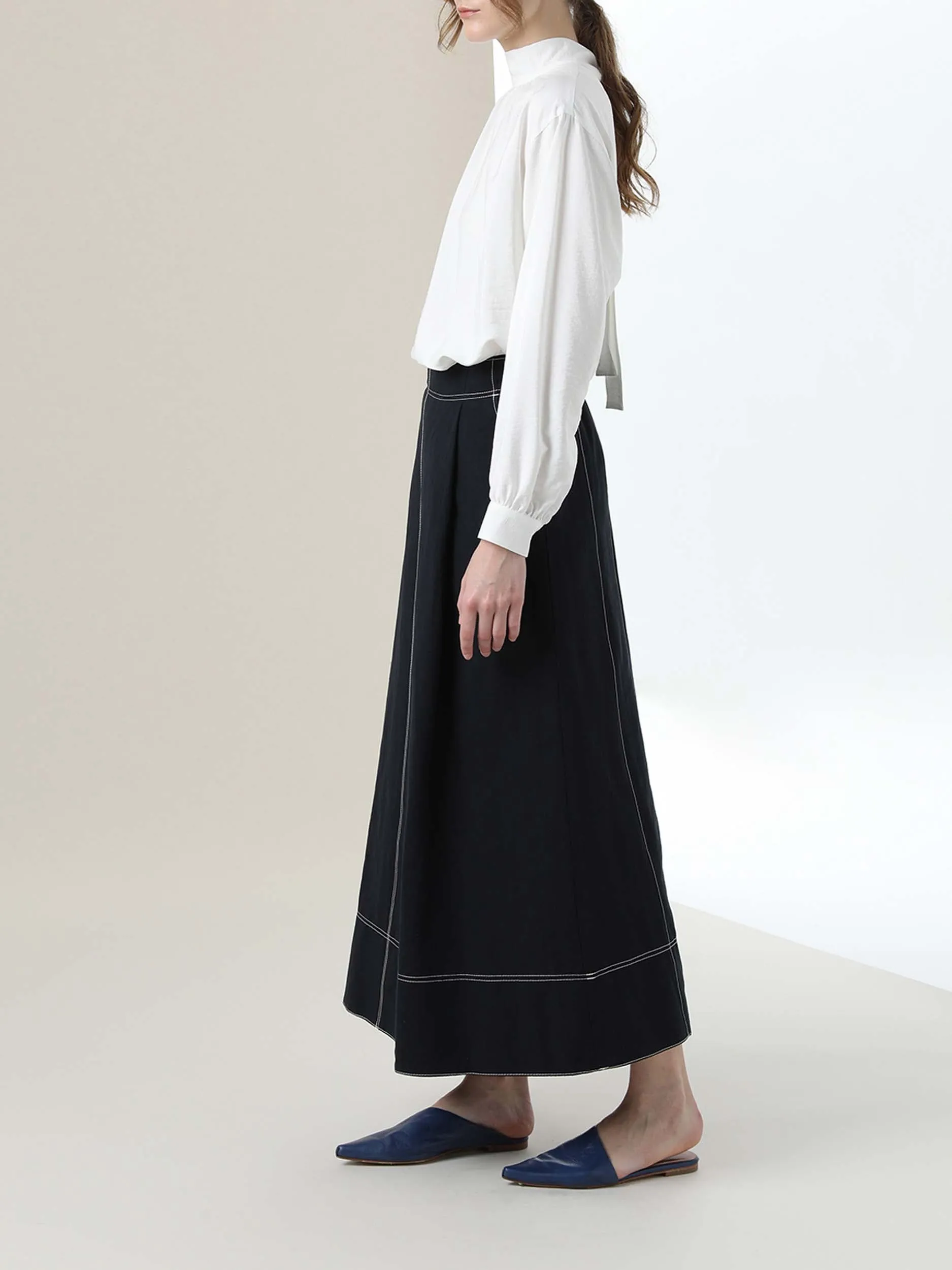 MIHOKO SAITO Contrast Stitch Cotton Linen Skirt