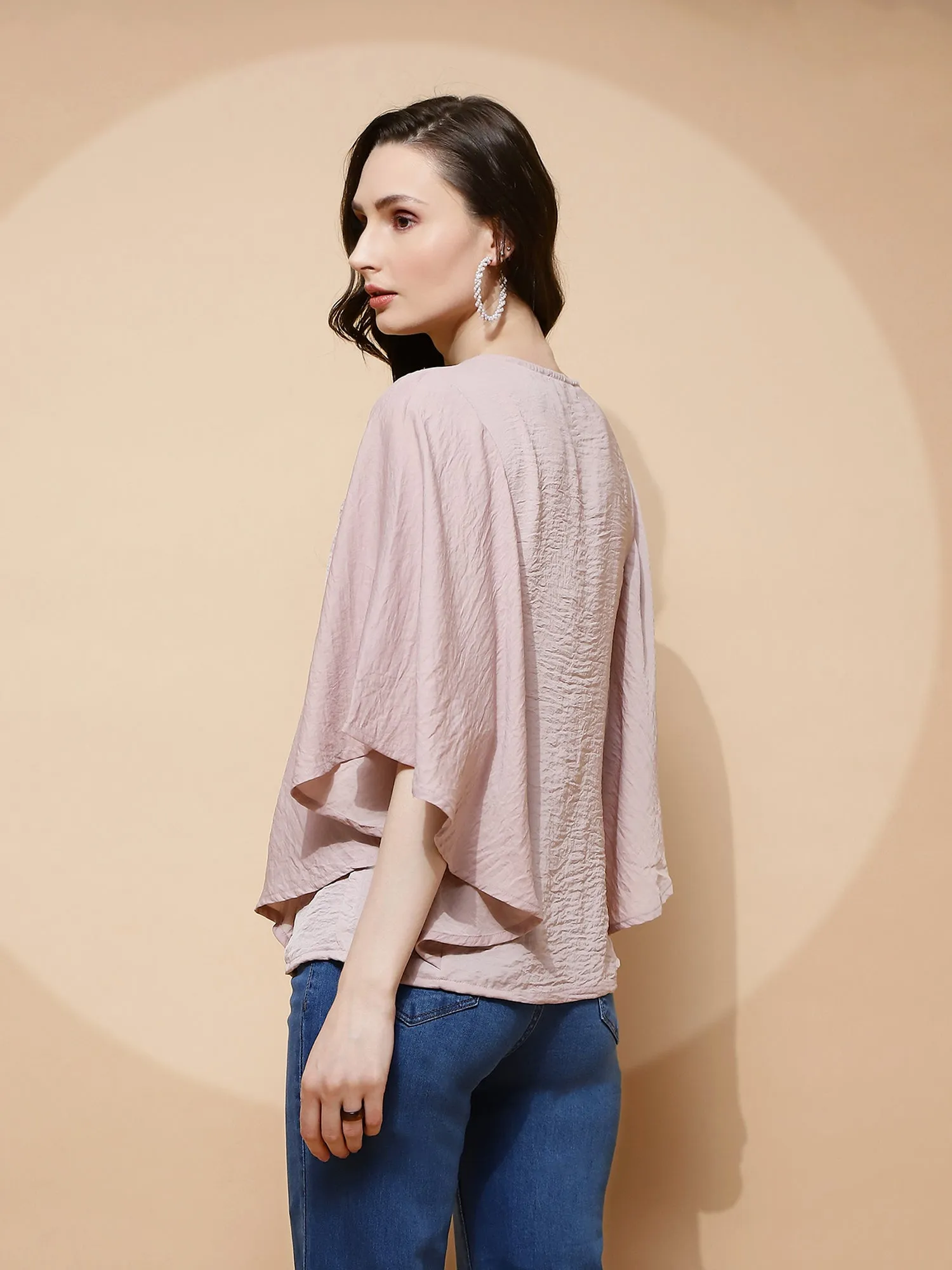 Nude Pink Polyester Blend Regular Fit Blouse For Women