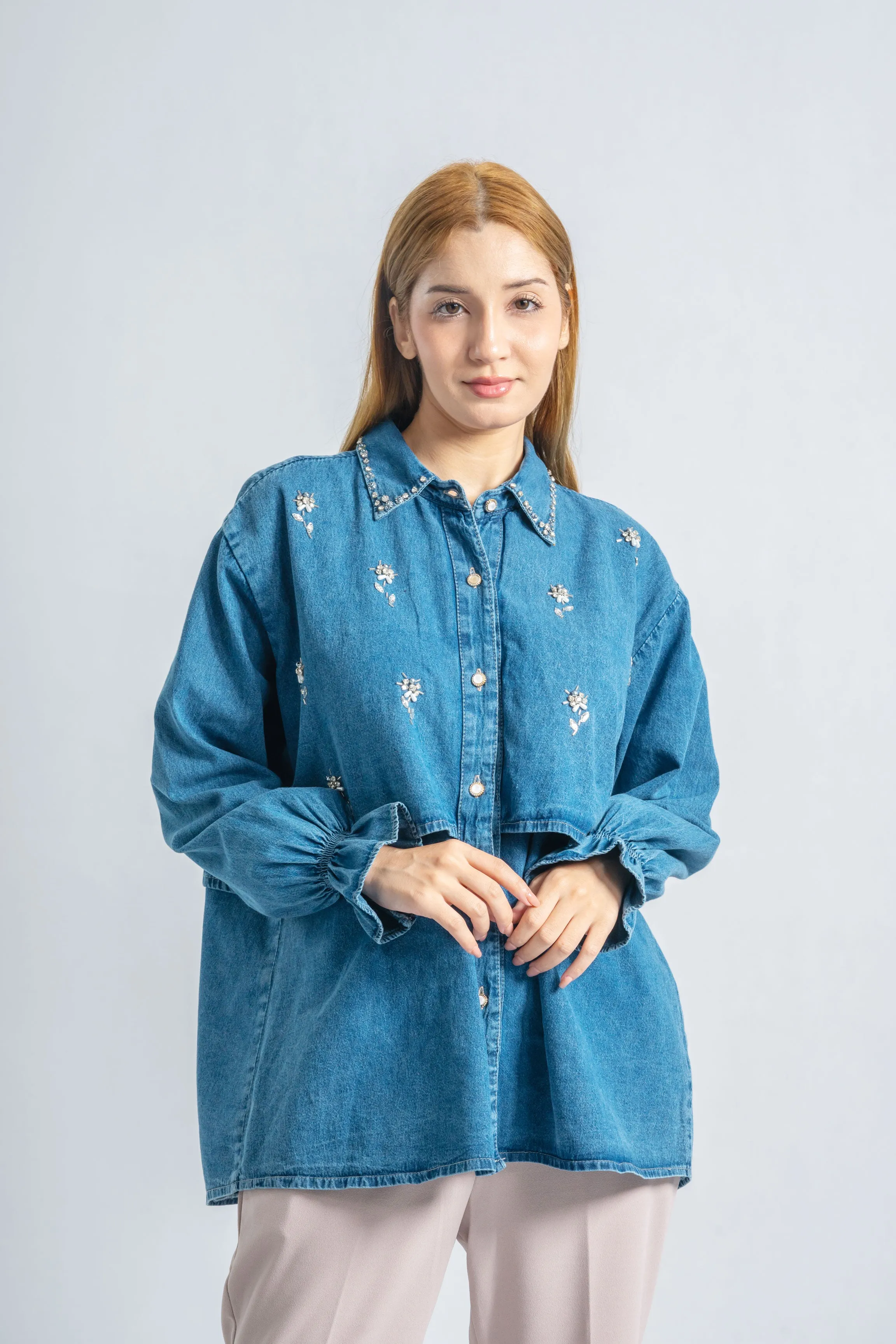 Pearl Flora Denim Blouse