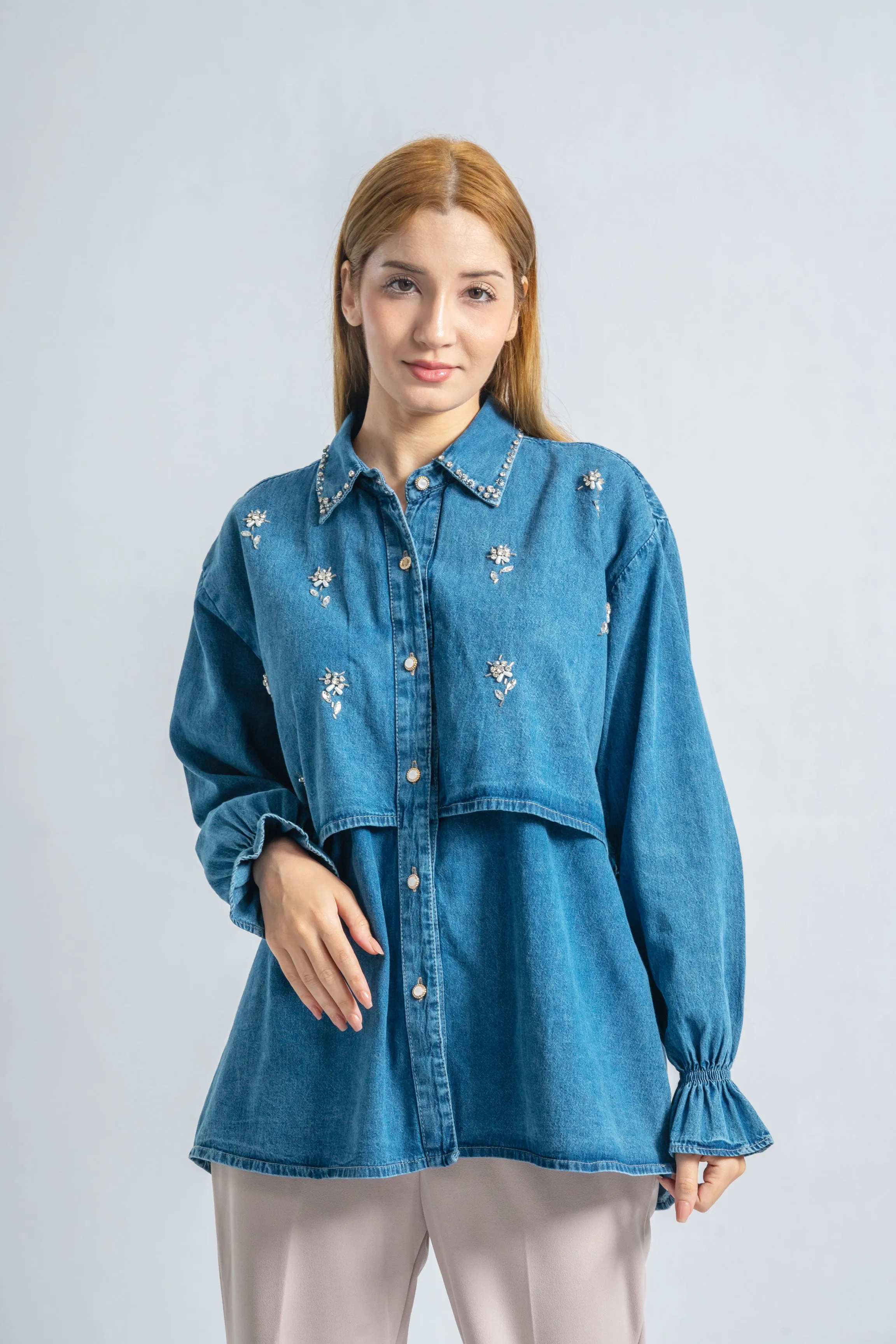 Pearl Flora Denim Blouse