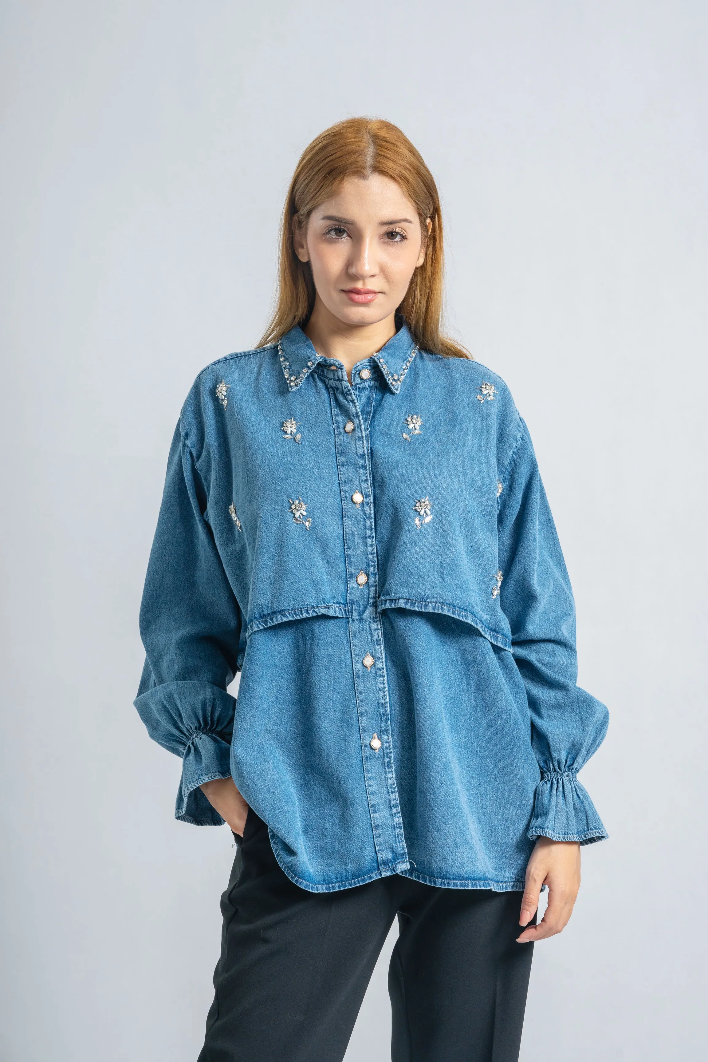 Pearl Flora Denim Blouse