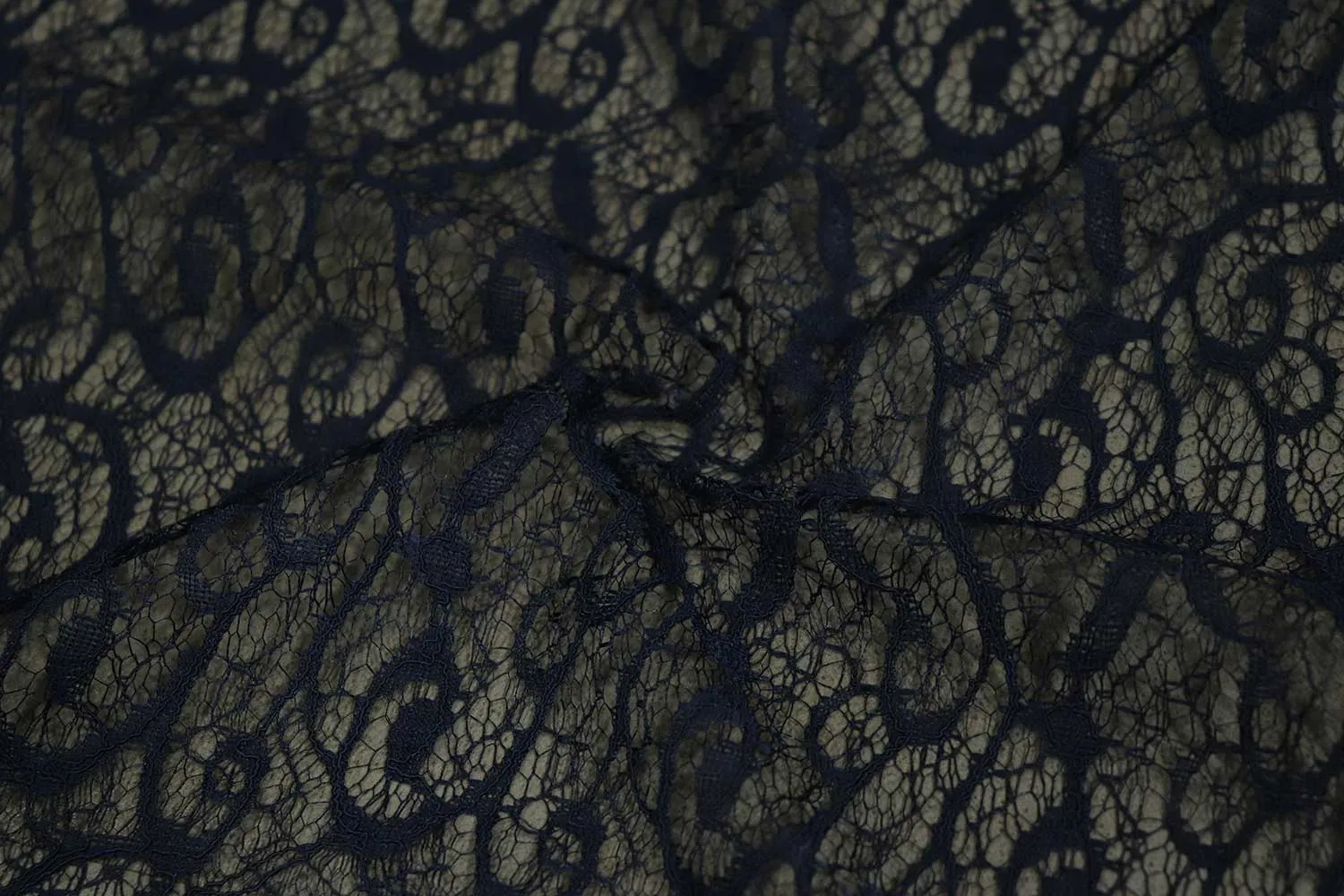 Precut of 1 Meter of Dark Blue Abstract Lace Polyester Fabric