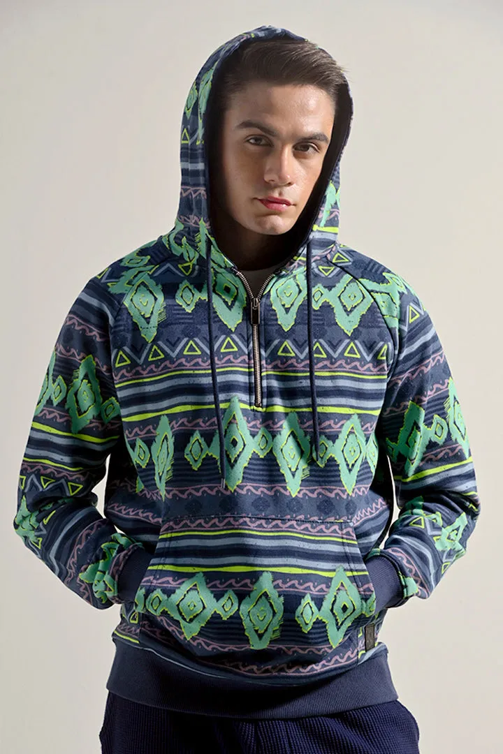 Printed Half Zipper Hoodie - Multicolor