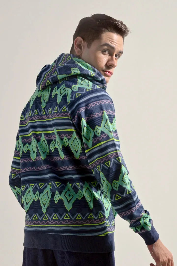 Printed Half Zipper Hoodie - Multicolor