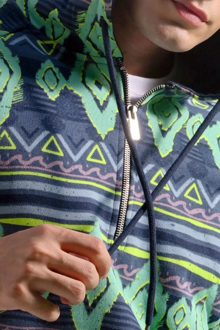 Printed Half Zipper Hoodie - Multicolor