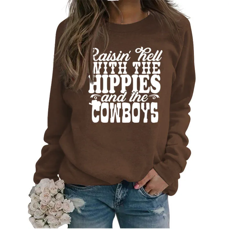 RAISIN HELL WITH Fashionable Women's Round Neck Long Sleeved Shirt Loose Sweater