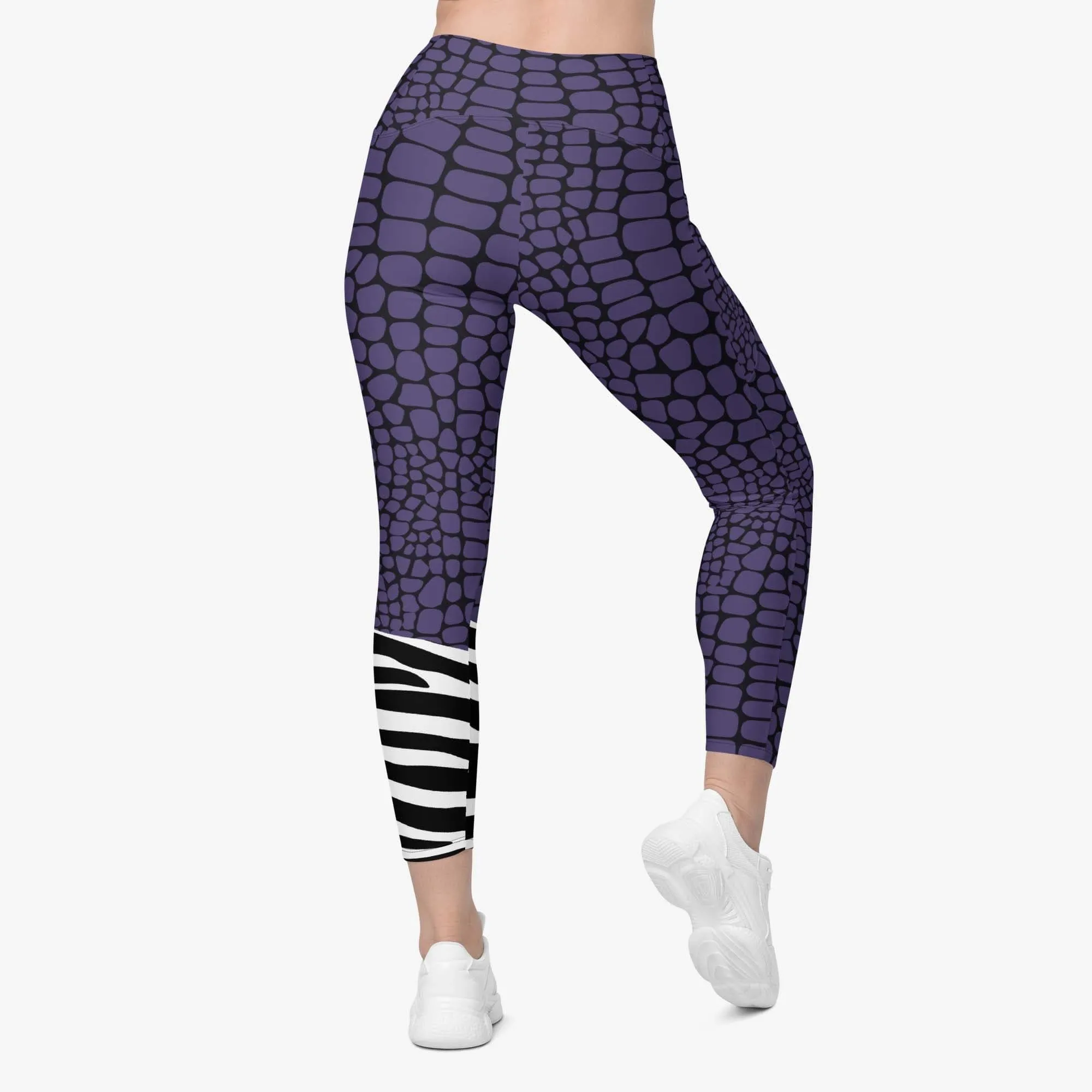 Recycled Animal Printed Leggings "CrocoZebra" Purple with Pockets