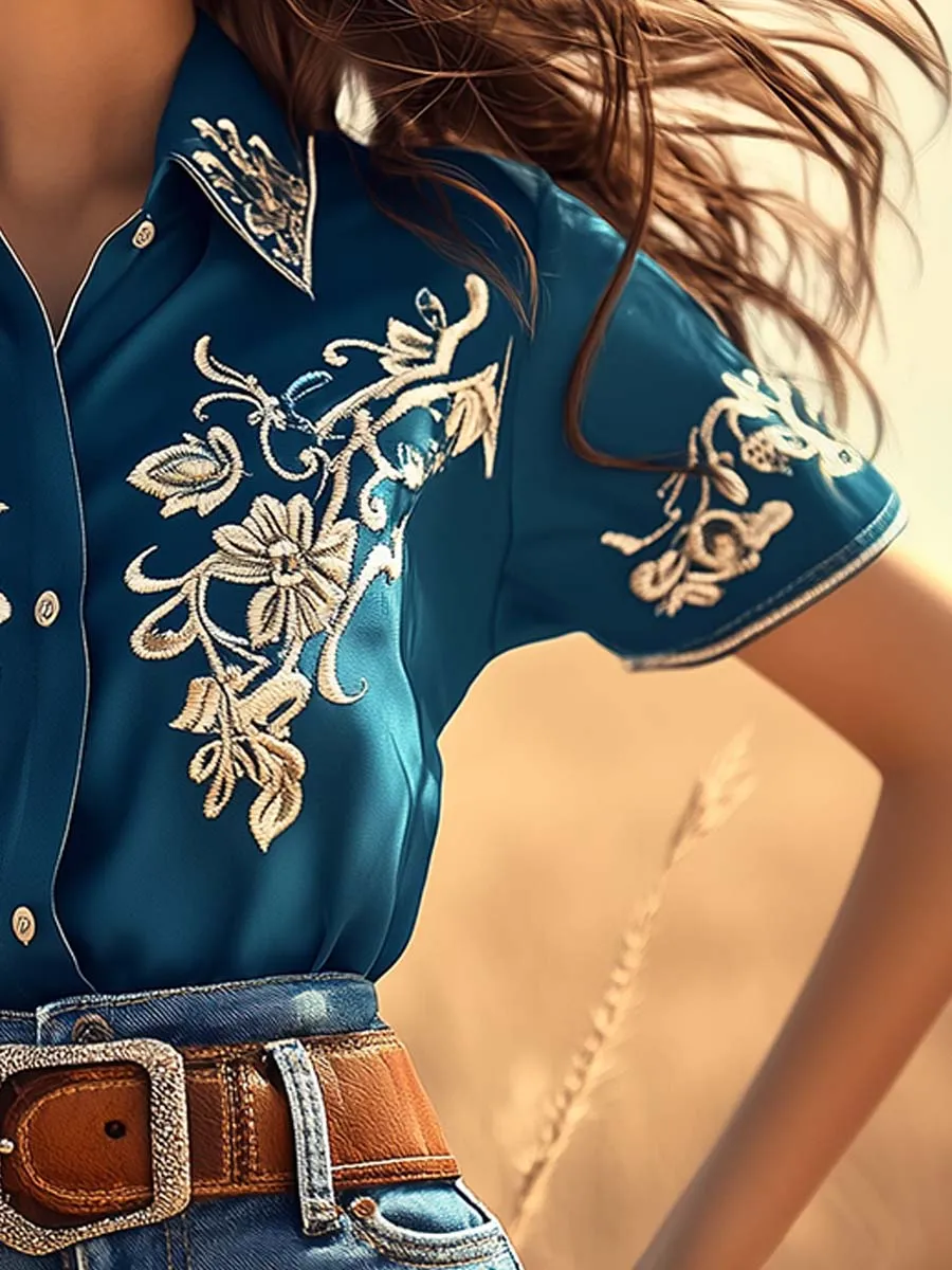 Rustic - Chic Embroidered Western Blouse