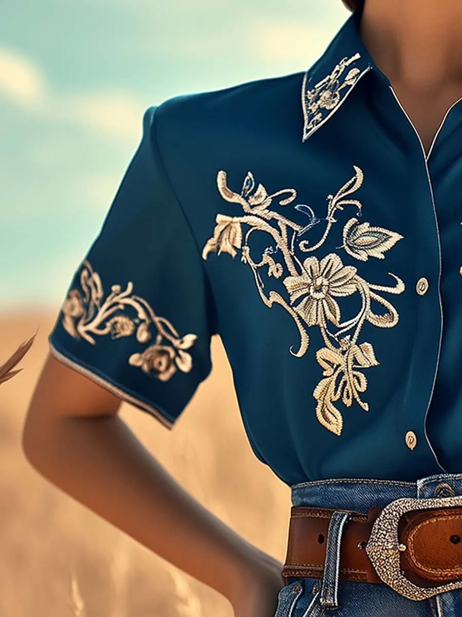 Rustic - Chic Embroidered Western Blouse