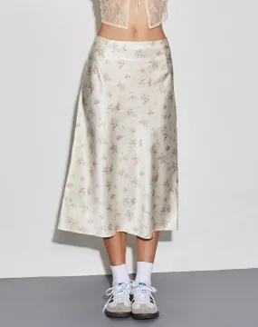 Sima Floral Satin Midi Skirt & Top