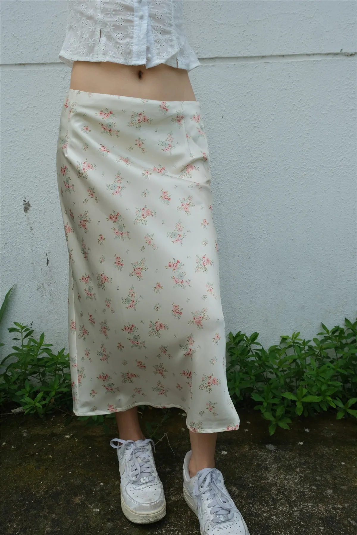 Sima Floral Satin Midi Skirt & Top