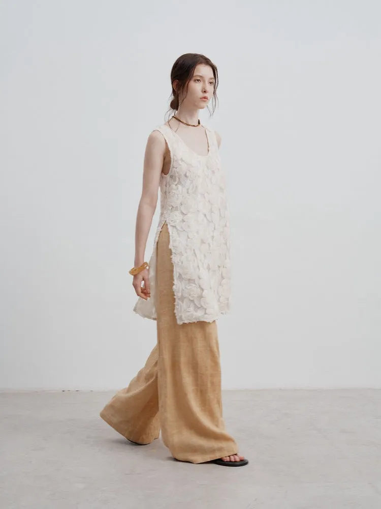 Sleeveless Jacquard Floral Lace Maxi Shirts